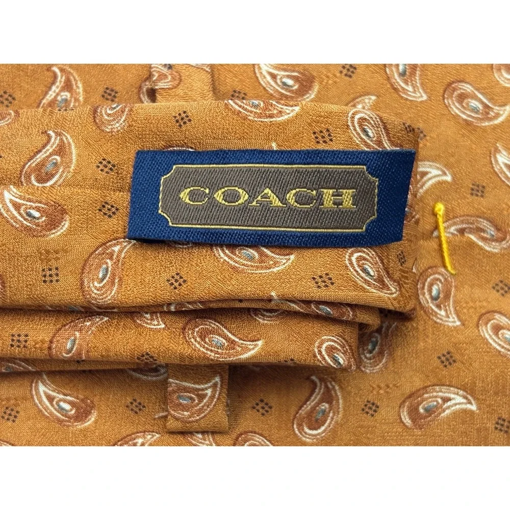 Coach Mens Silk Tie Burnt Orange Paisley Medallion Handmade USA Business Formal